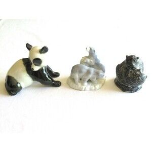 Vintage Lot of 3 Bear Figurines Panda Lomonosov Wolf Sculpture Canada Soapstone
